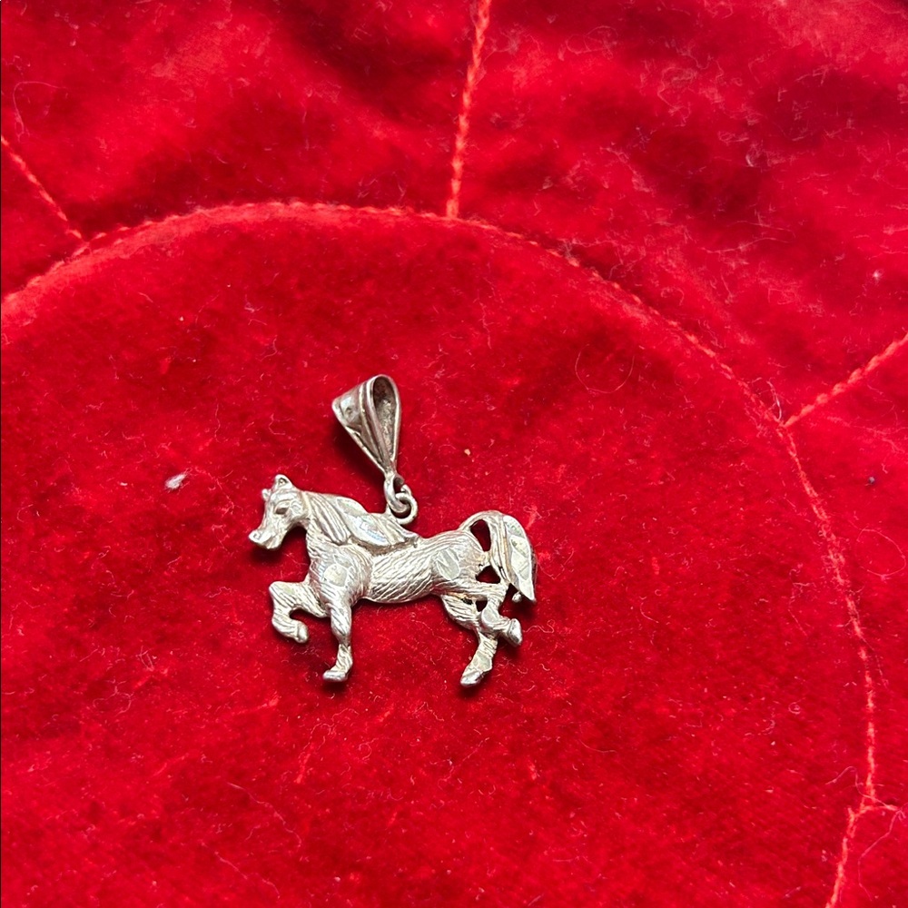 Sterling Silver Horse Pendant Necklace Charm - Silver